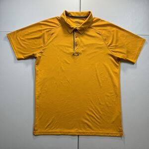 Oakley Polo Shirt Men Large Yellow Golf Performance Athletic Stretch Center Logo
